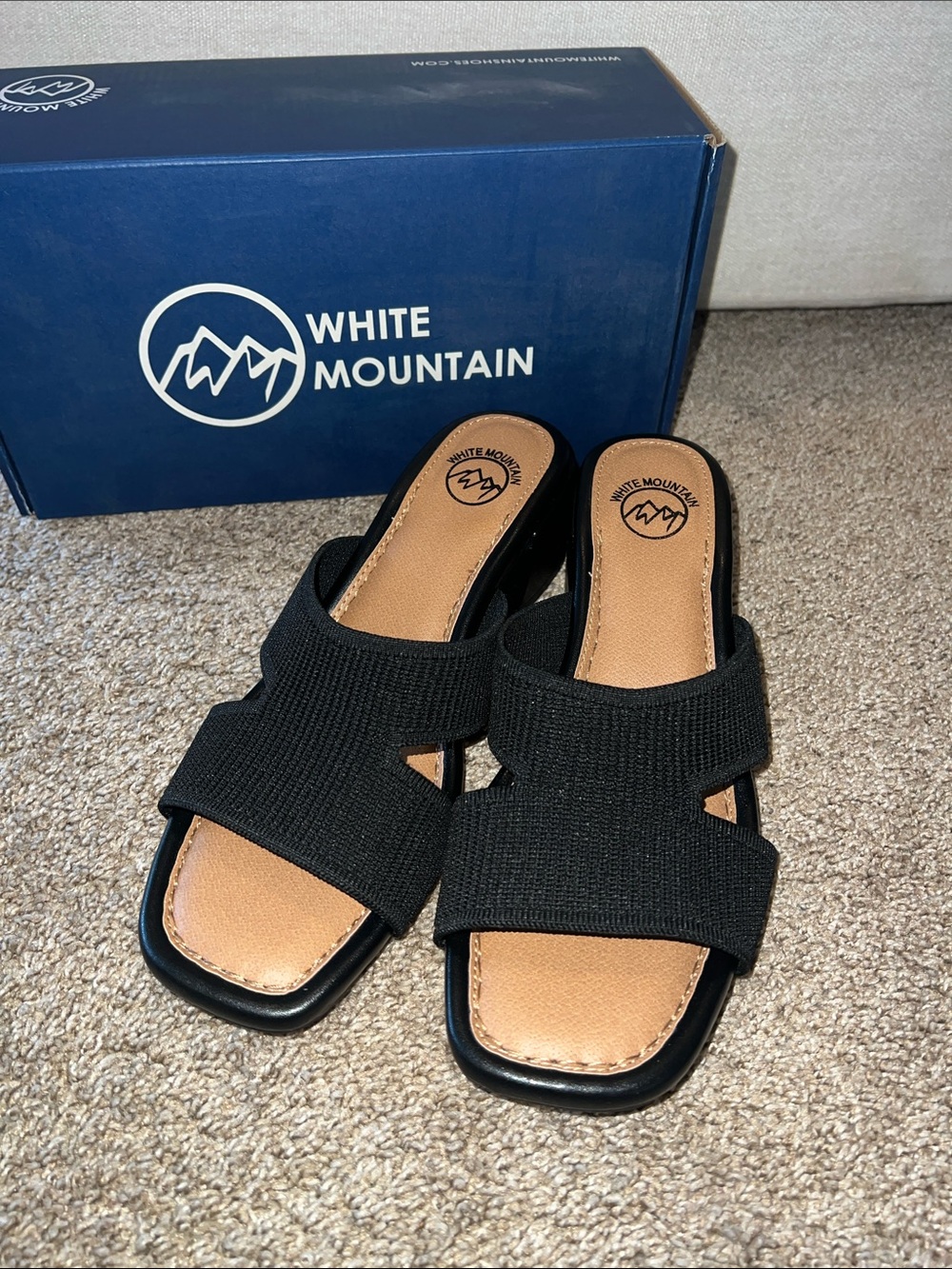 White Mountain Black Knit Slide Mules with Tan Footbed